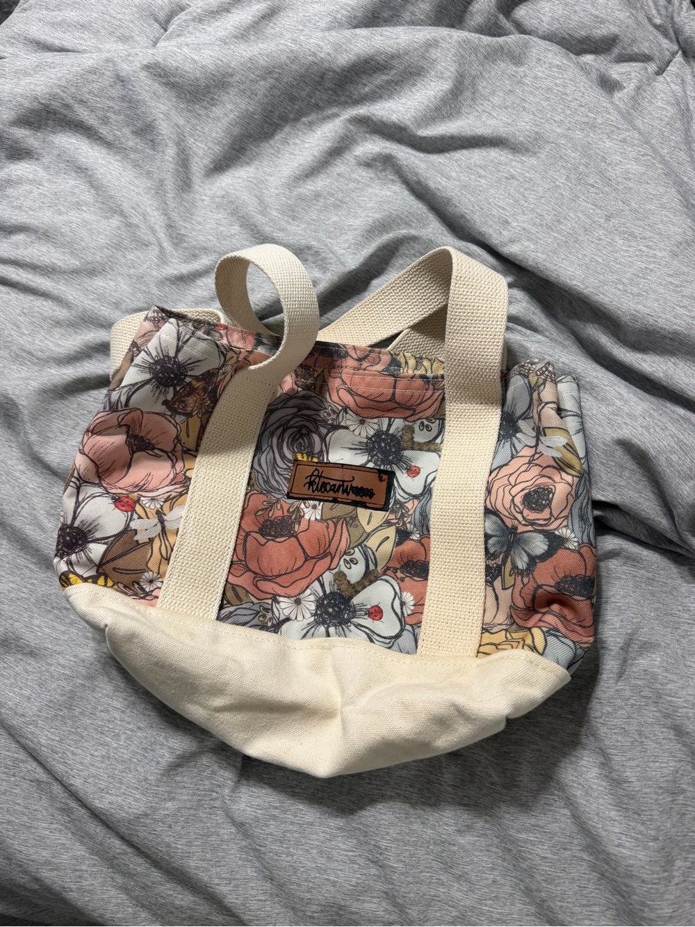 Floral Canvas Mini Tote in Cream and Peach